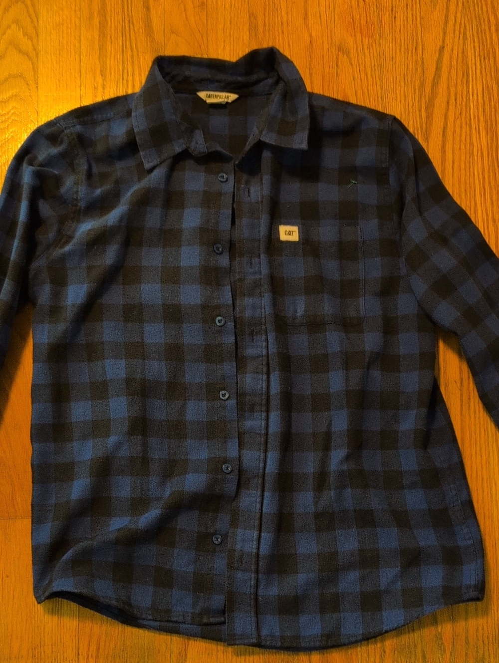 Caterpillar Blue and Black Plaid Button-Down Shirt